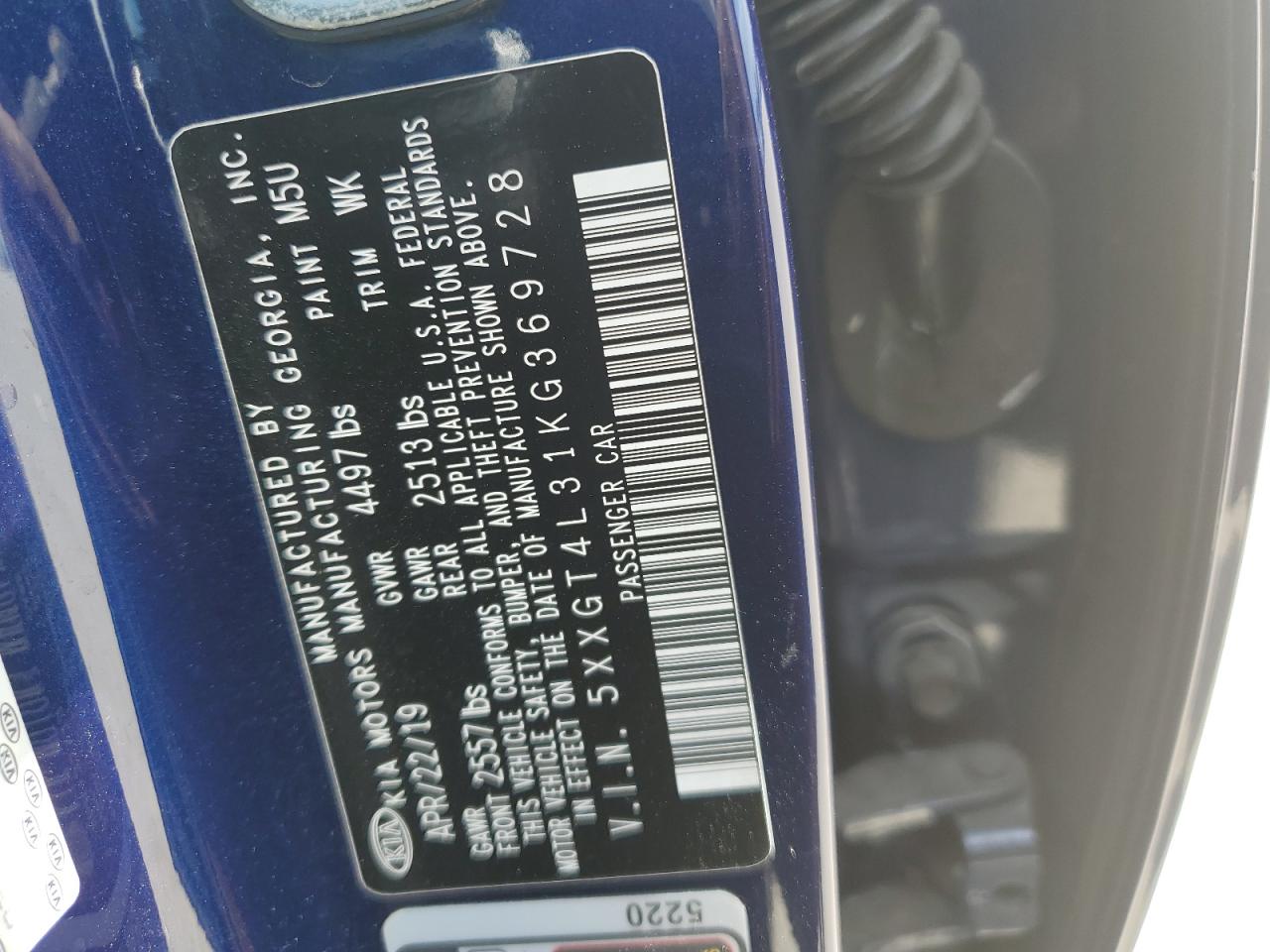 5XXGT4L31KG369728 2019 Kia Optima Lx