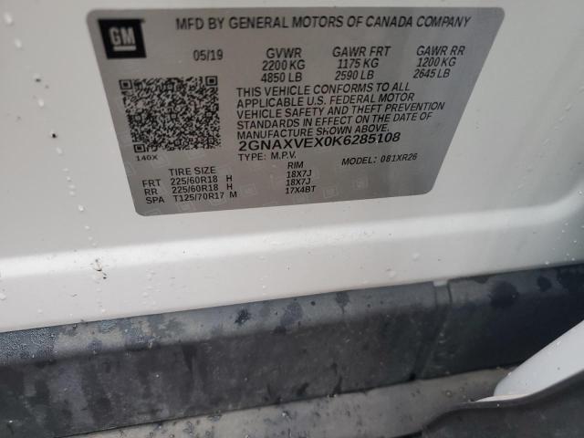 2019 Chevrolet Equinox Lt VIN: 2GNAXVEX0K6285108 Lot: 50845844