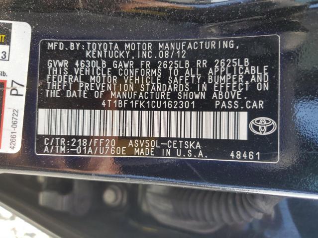 2012 Toyota Camry Base VIN: 4T1BF1FK1CU162301 Lot: 51590494