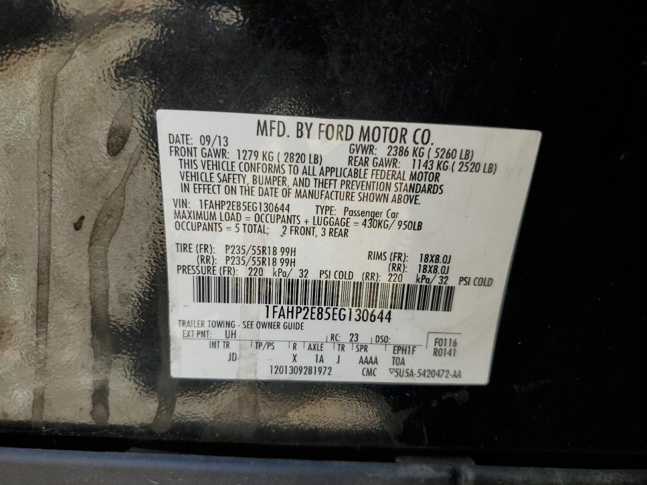 1FAHP2E85EG130644 2014 Ford Taurus Sel