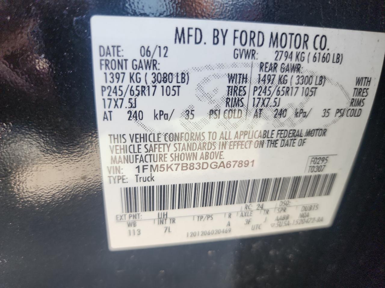 1FM5K7B83DGA67891 2013 Ford Explorer