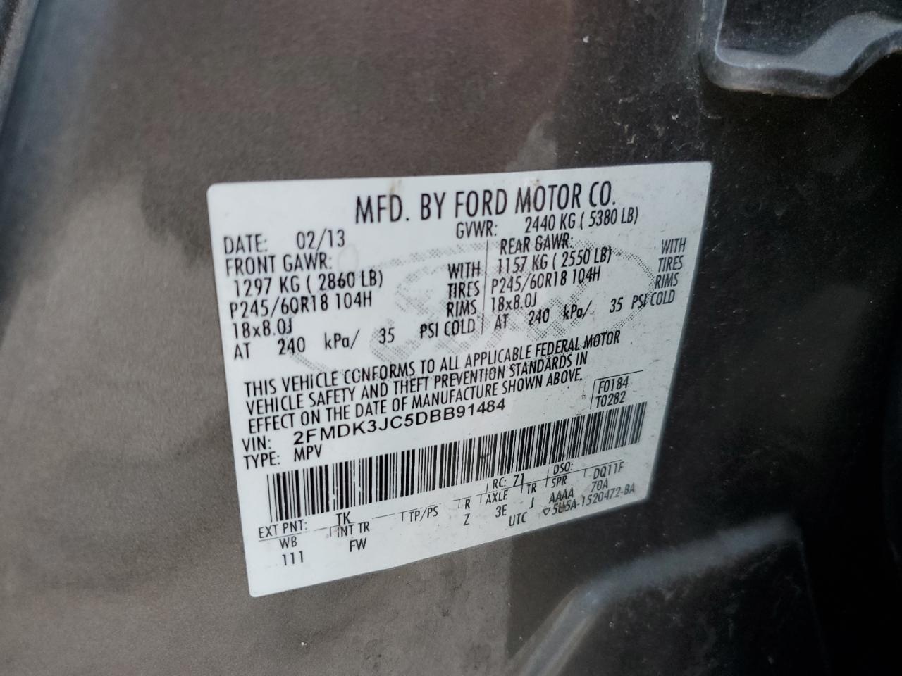 2FMDK3JC5DBB91484 2013 Ford Edge Sel