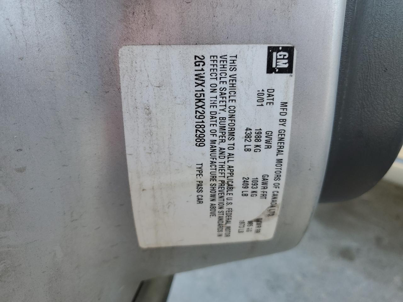 2G1WX15KX29182989 2002 Chevrolet Monte Carlo Ss