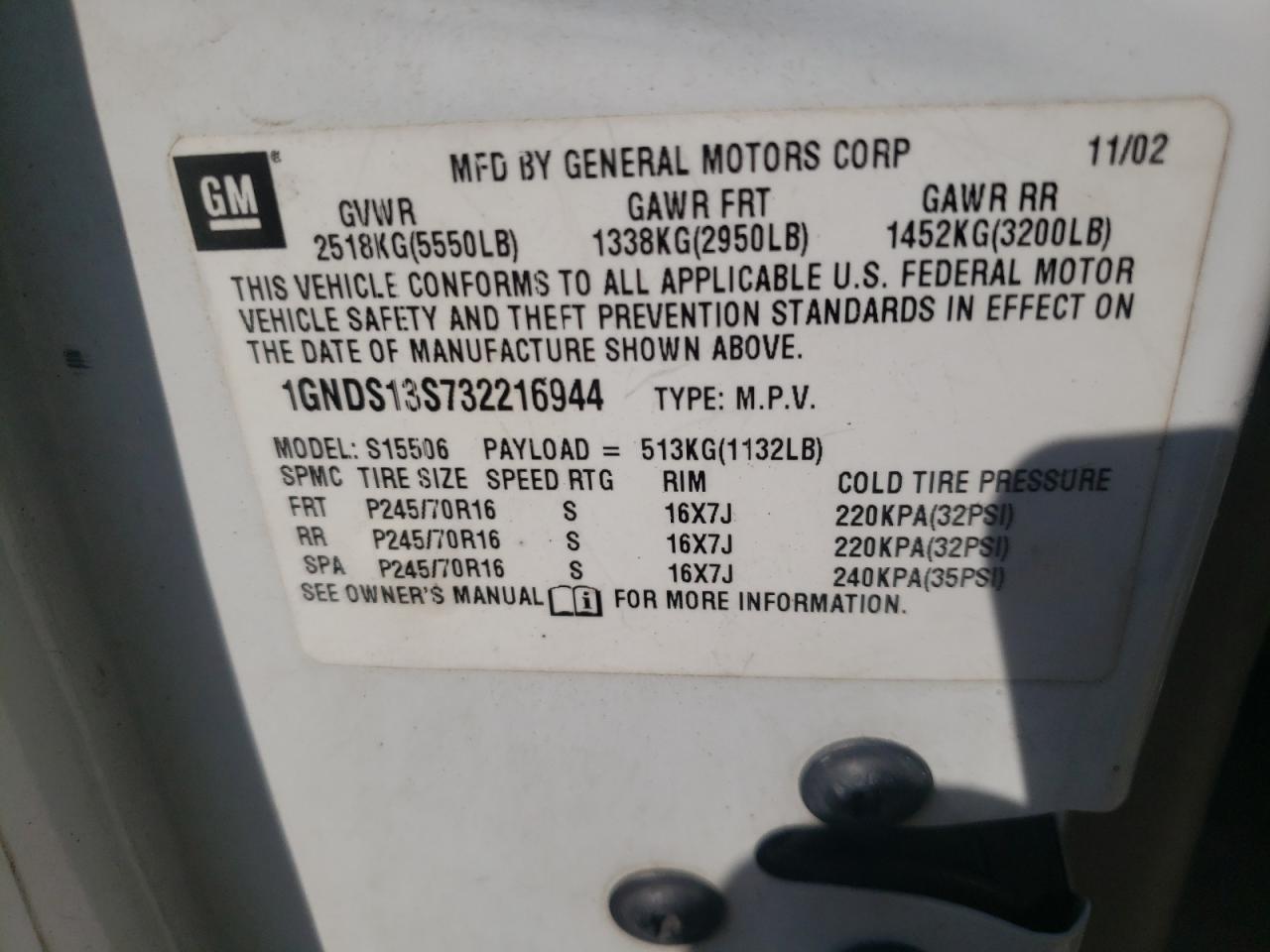 1GNDS13S732216944 2003 Chevrolet Trailblazer