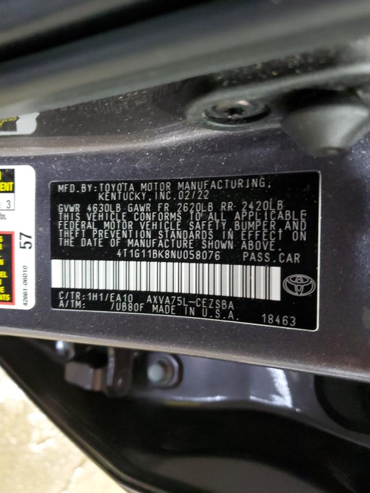 4T1G11BK8NU058076 2022 Toyota Camry Se