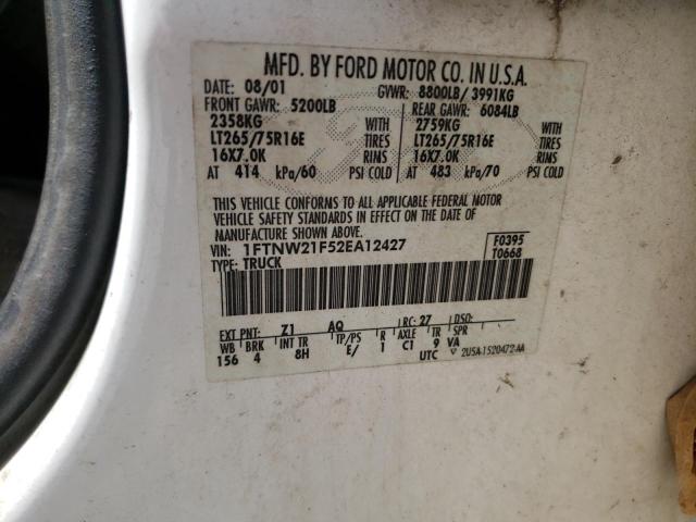 2002 Ford F250 Super Duty VIN: 1FTNW21F52EA12427 Lot: 50058904
