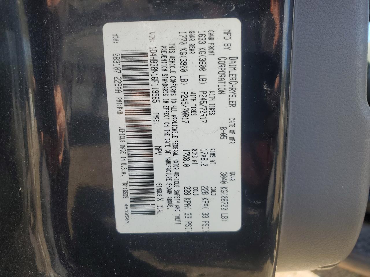 1D4HB38N16F119585 2006 Dodge Durango Sxt