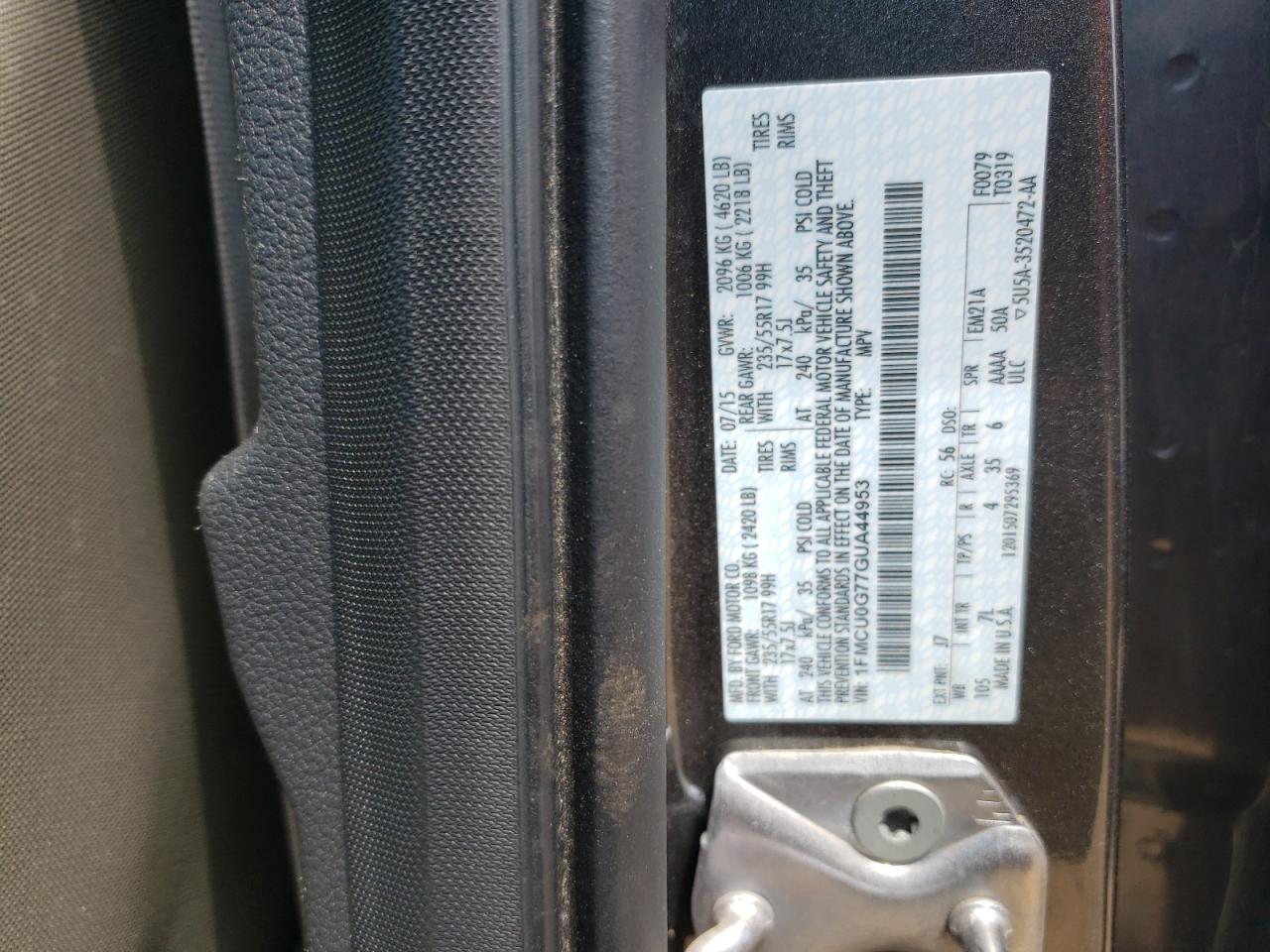 1FMCU0G77GUA44953 2016 Ford Escape Se