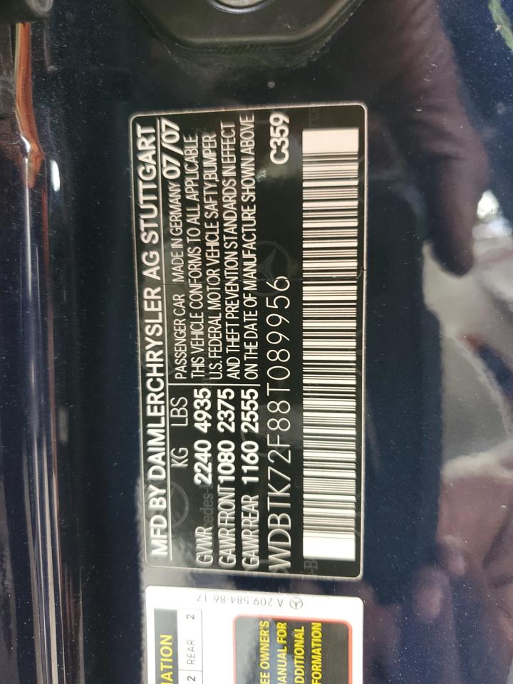 WDBTK72F88T089956 2008 Mercedes-Benz Clk 550