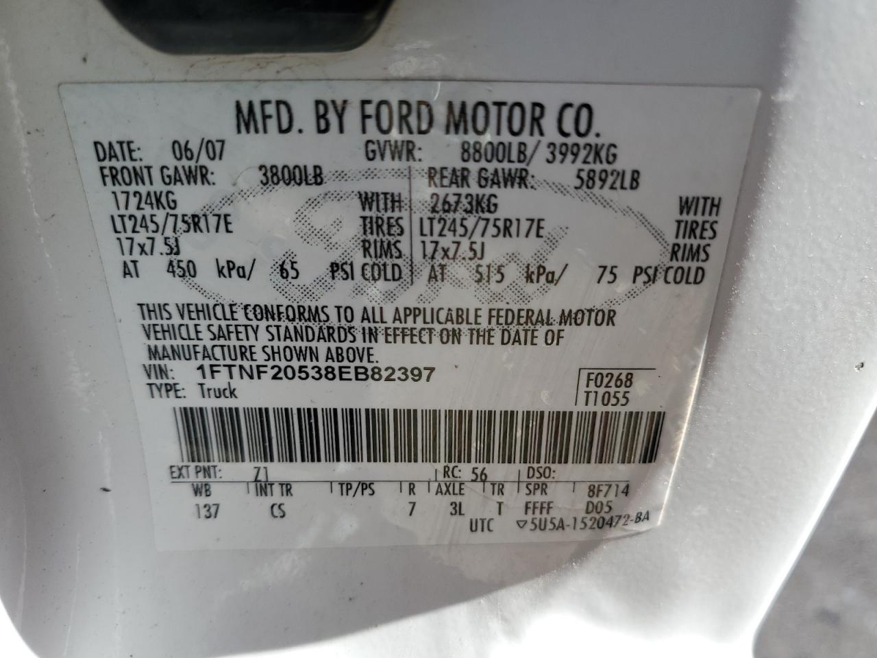 1FTNF20538EB82397 2008 Ford F250 Super Duty