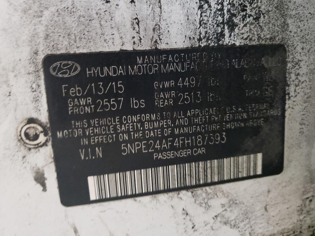 5NPE24AF4FH187393 2015 Hyundai Sonata Se