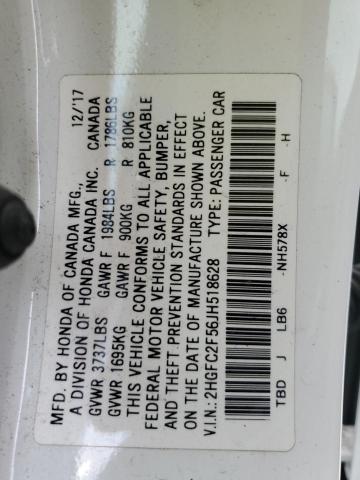 2018 Honda Civic Lx VIN: 2HGFC2F56JH518628 Lot: 51457964