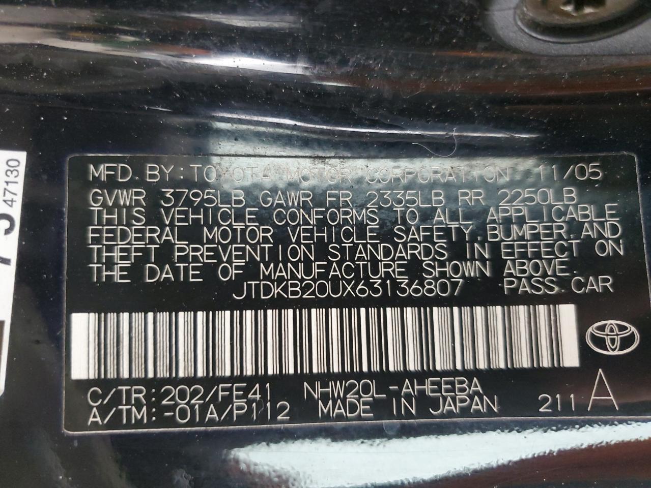 JTDKB20UX63136807 2006 Toyota Prius