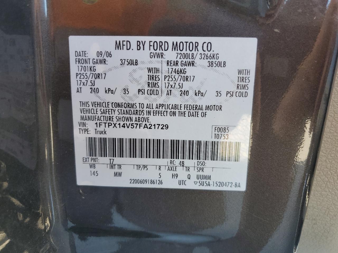 1FTPX14V57FA21729 2007 Ford F150