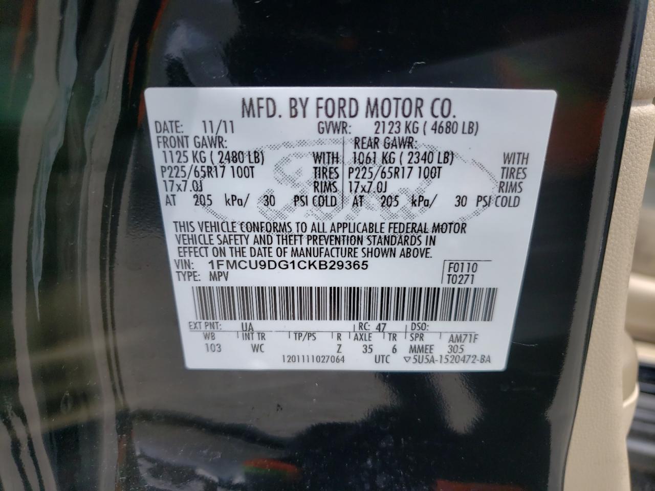 1FMCU9DG1CKB29365 2012 Ford Escape Xlt