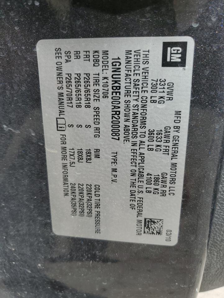 1GNUKBE00AR200087 2010 Chevrolet Tahoe K1500 Lt