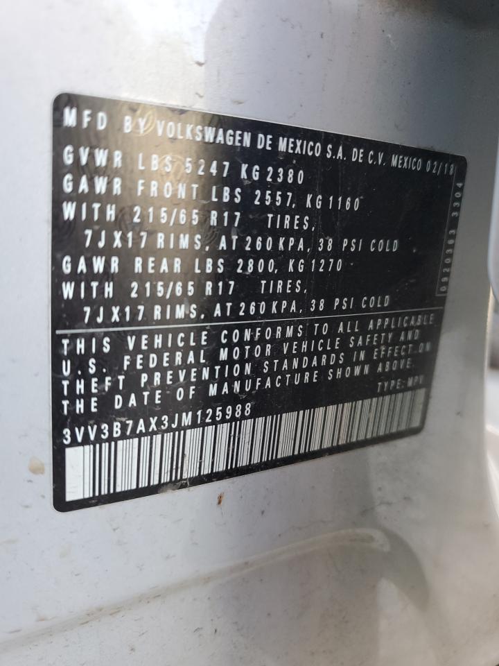 3VV3B7AX3JM125988 2018 Volkswagen Tiguan Se