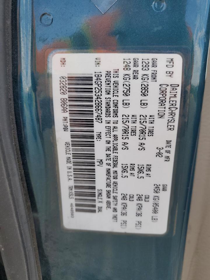 1B4GP25342B667487 2002 Dodge Caravan Se