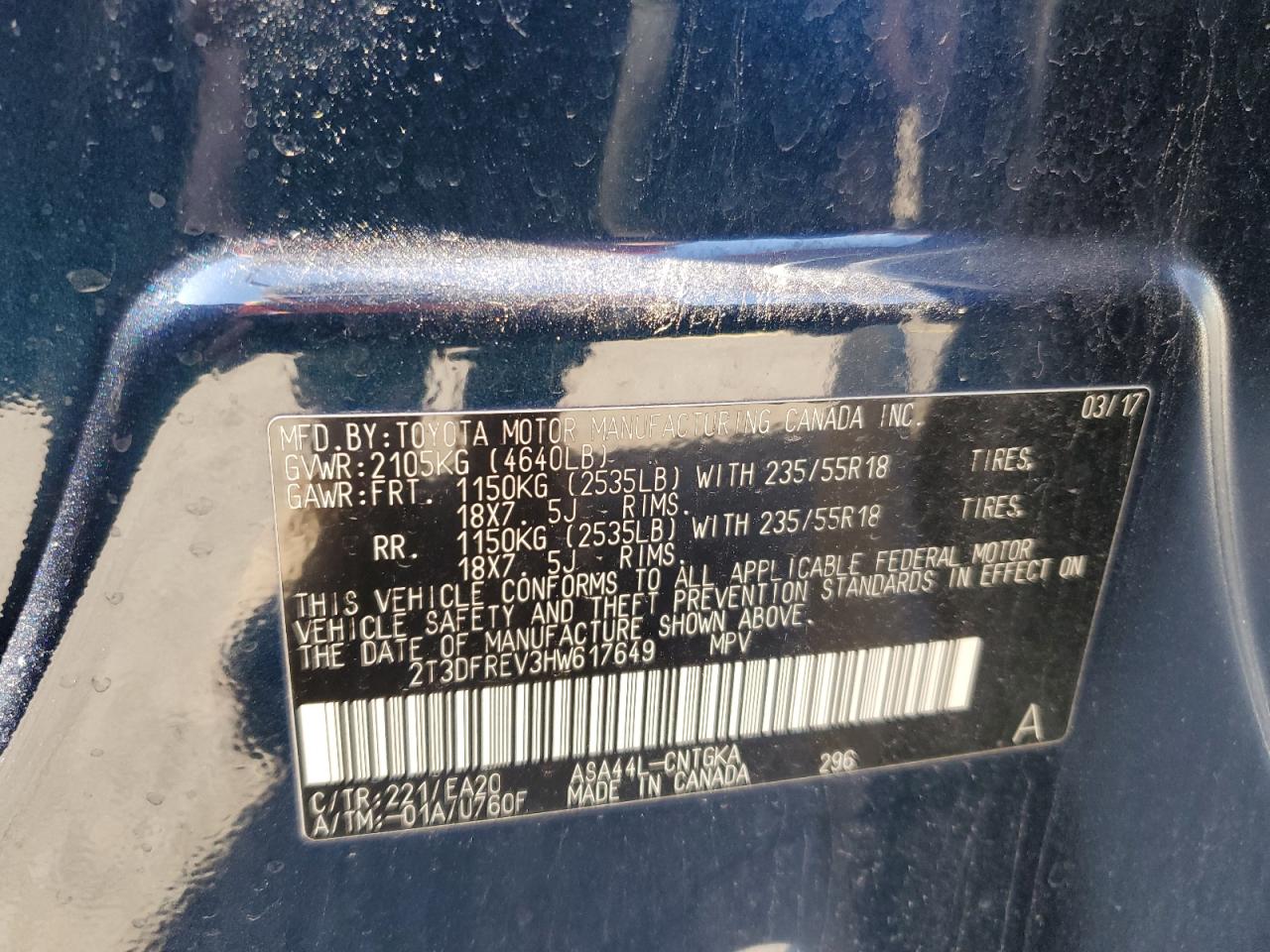 2T3DFREV3HW617649 TOYOTA RAV4 2017