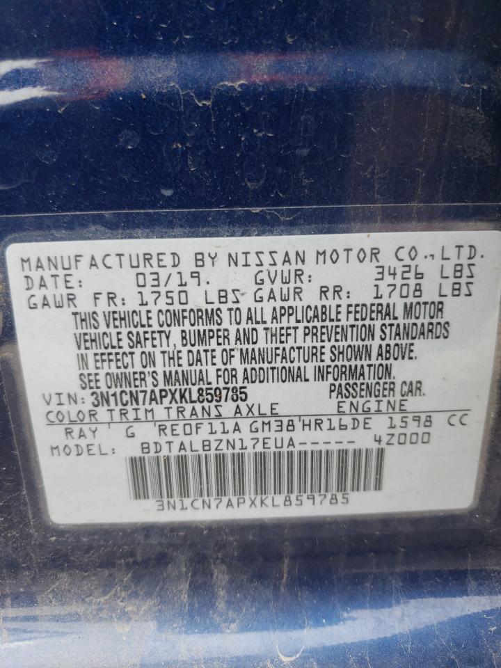 3N1CN7APXKL859785 2019 Nissan Versa S