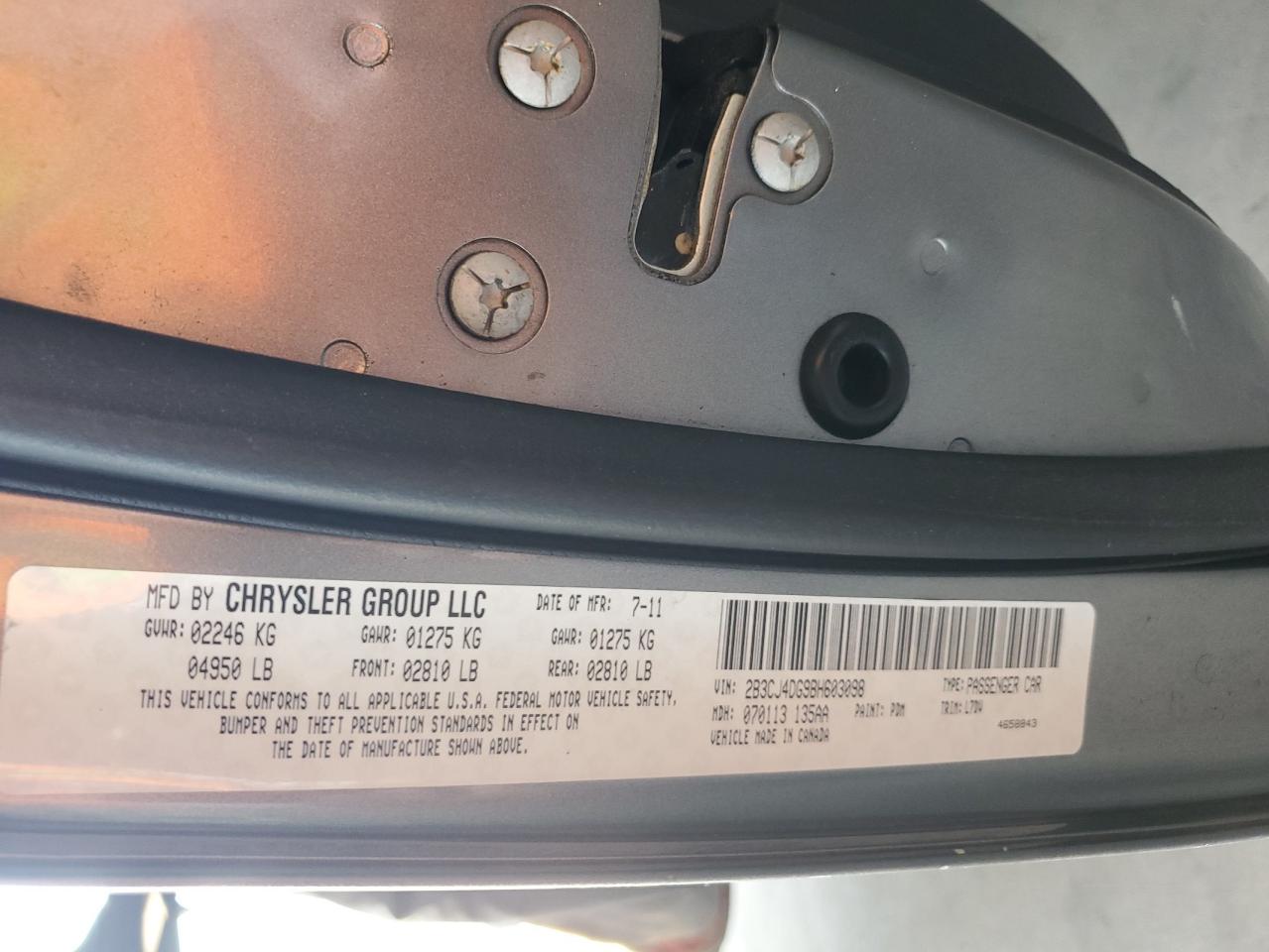 2B3CJ4DG9BH603098 2011 Dodge Challenger