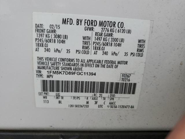 2015 Ford Explorer Xlt VIN: 1FM5K7D89FGC11394 Lot: 50517274