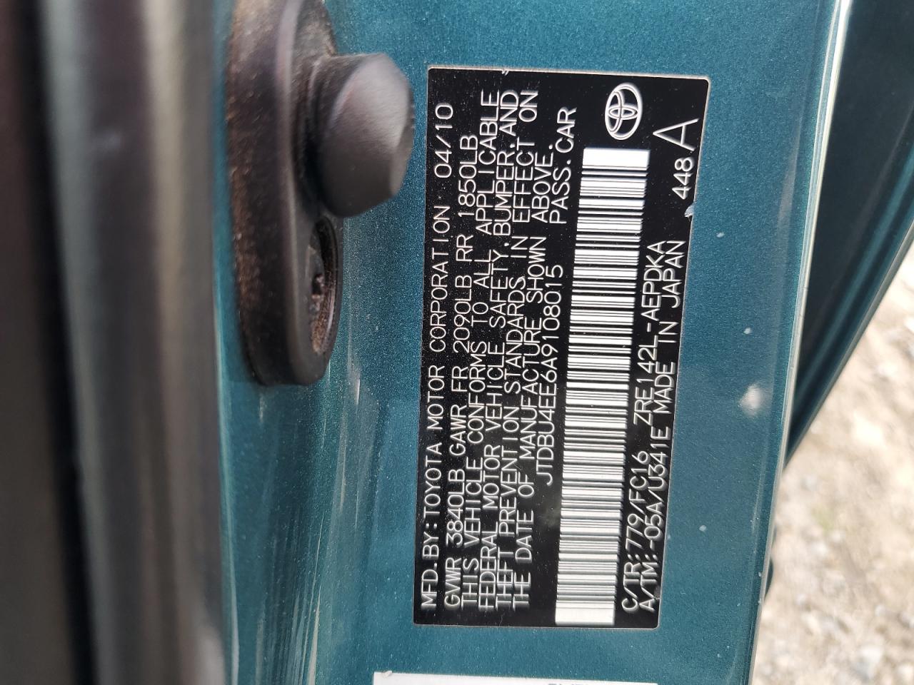 JTDBU4EE6A9108015 2010 Toyota Corolla Base