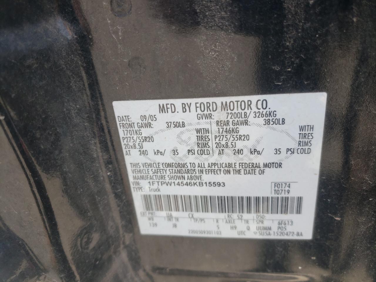 1FTPW14546KB15593 2006 Ford F150 Supercrew