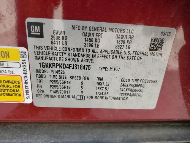 2015 GMC Acadia Sle VIN: 1GKKRPKD4FJ318475 Lot: 49181484