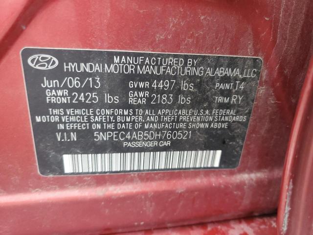 2013 Hyundai Sonata Se VIN: 5NPEC4AB5DH760521 Lot: 52400934