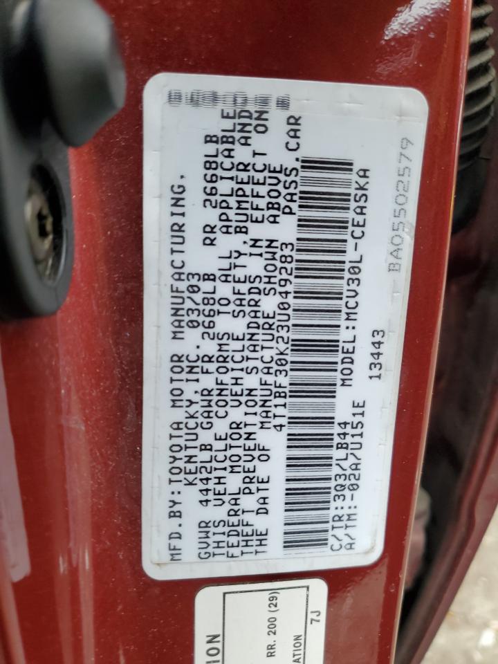 4T1BF30K23U049283 2003 Toyota Camry Le