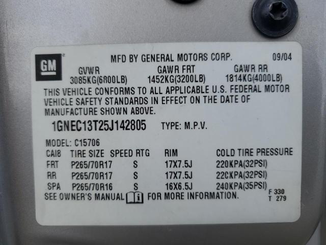 2005 Chevrolet Tahoe C1500 VIN: 1GNEC13T25J142805 Lot: 52764994
