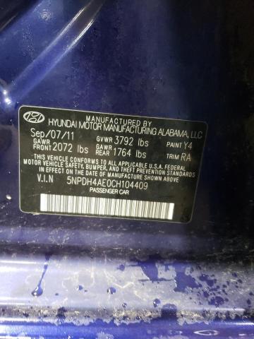 2012 Hyundai Elantra Gls VIN: 5NPDH4AE0CH104409 Lot: 51051534