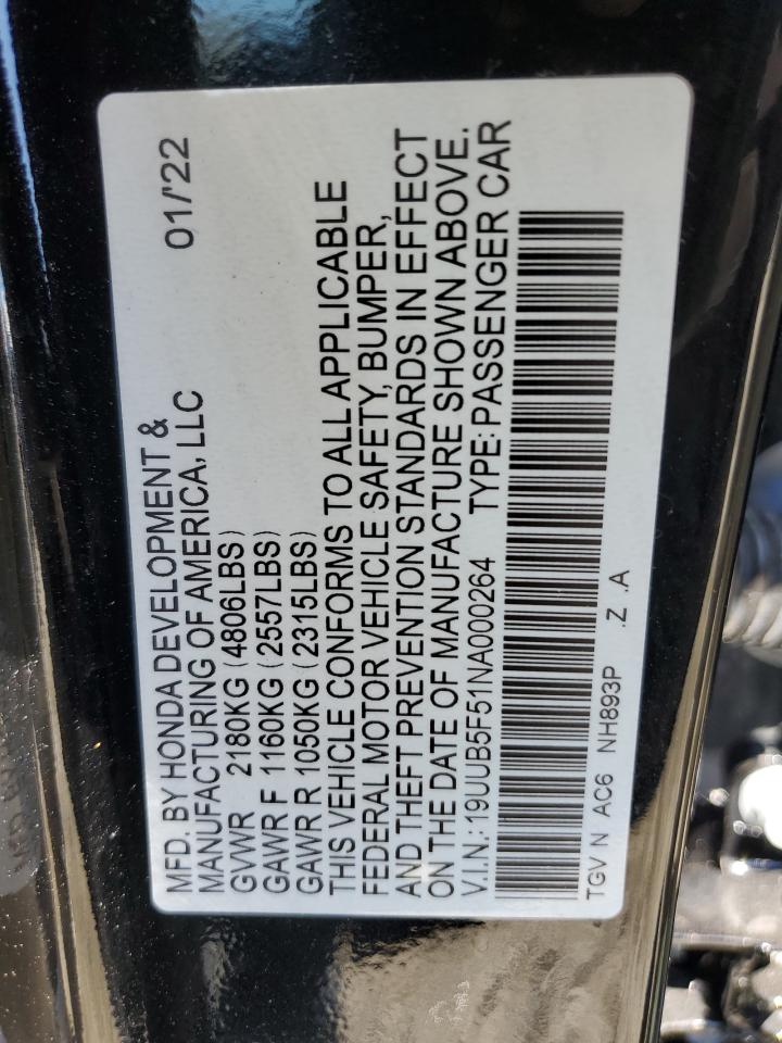19UUB5F51NA000264 2022 Acura Tlx Tech A
