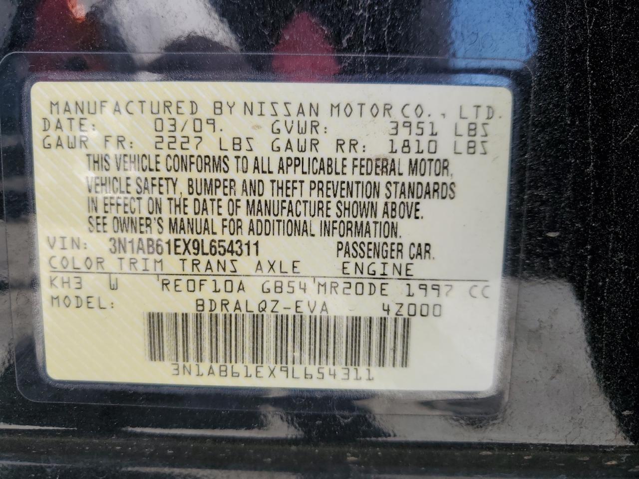 3N1AB61EX9L654311 2009 Nissan Sentra 2.0