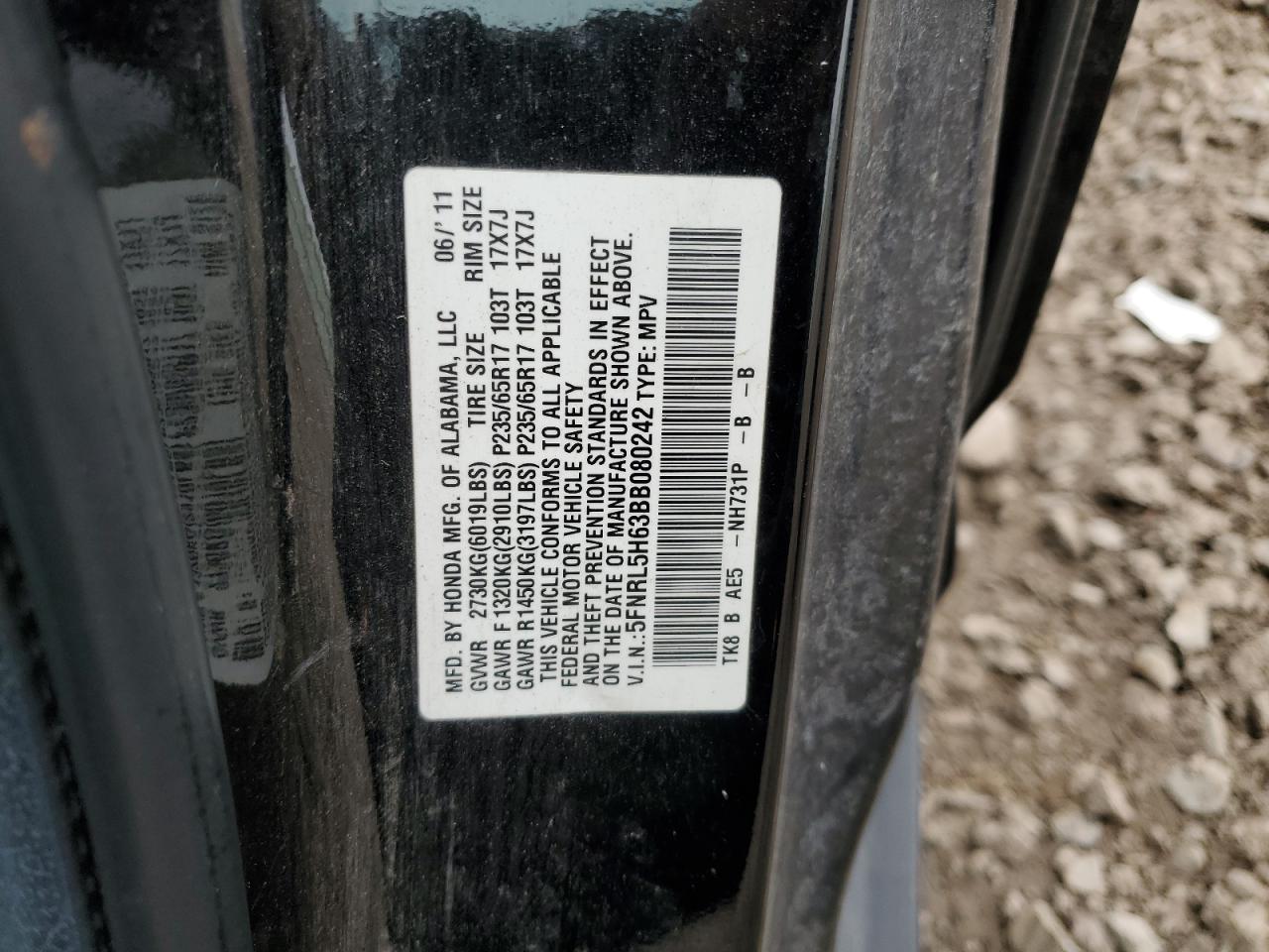 5FNRL5H63BB080242 2011 Honda Odyssey Exl