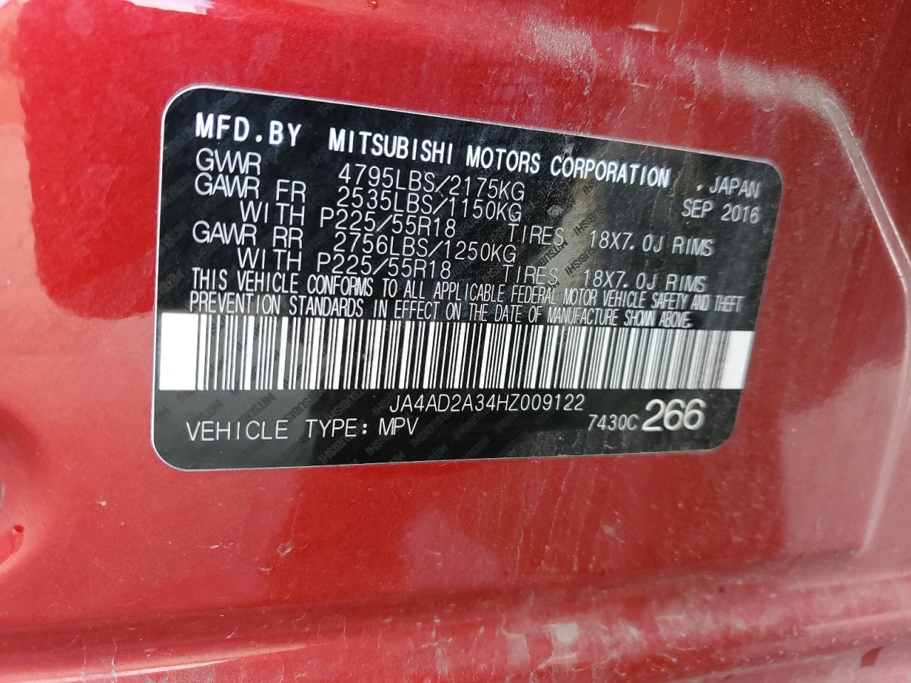 JA4AD2A34HZ009122 2017 Mitsubishi Outlander Es