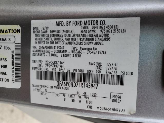 VIN 3FA6P0HD7LR145947 2020 Ford Fusion, SE no.12