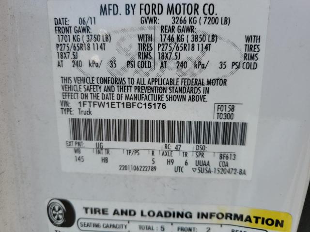 2011 Ford F150 Supercrew VIN: 1FTFW1ET1BFC15176 Lot: 50218684