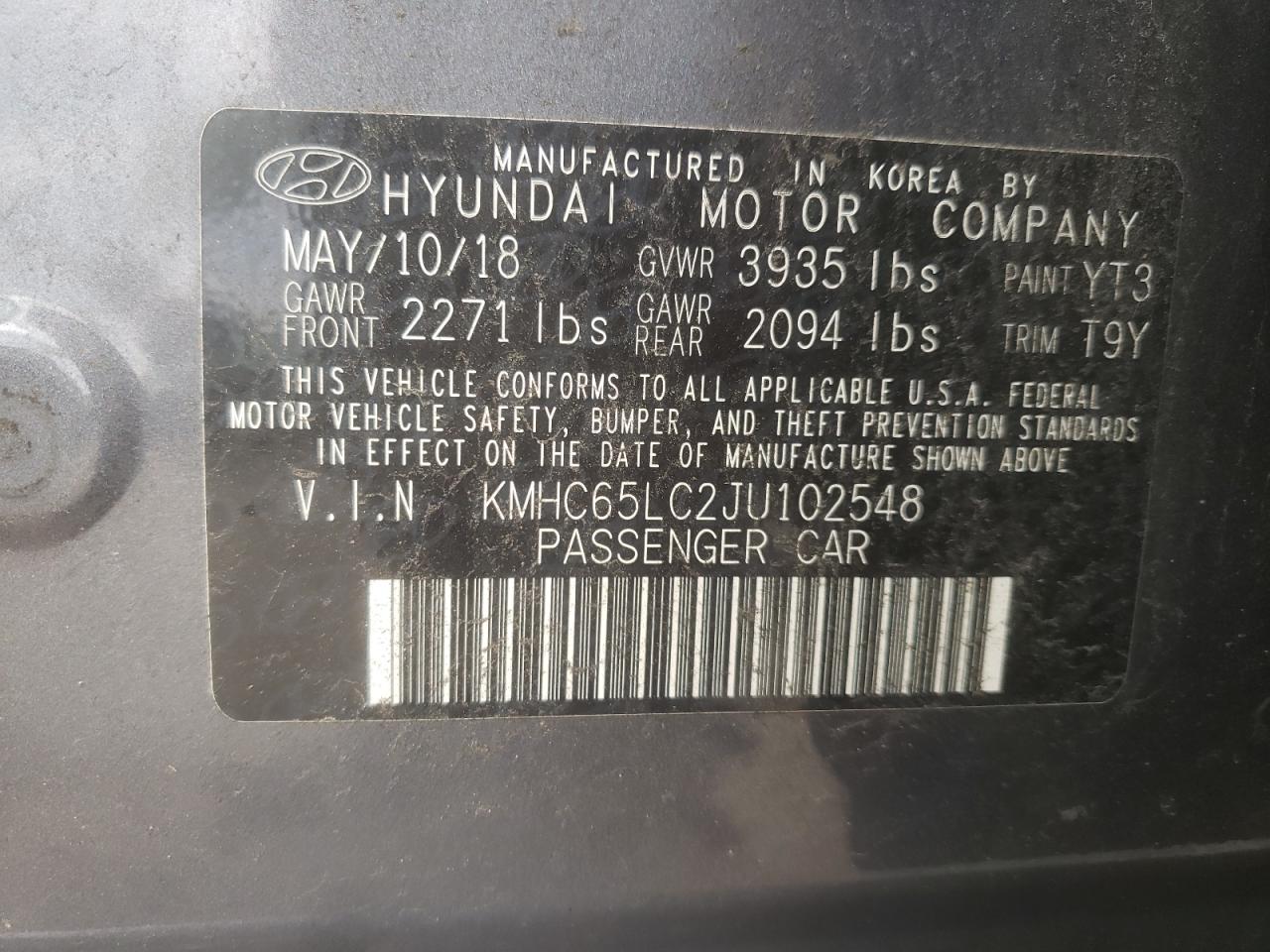 KMHC65LC2JU102548 2018 Hyundai Ioniq Blue