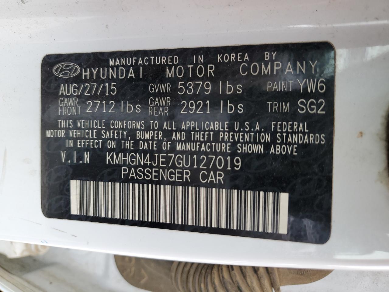 KMHGN4JE7GU127019 2016 Hyundai Genesis 3.8L