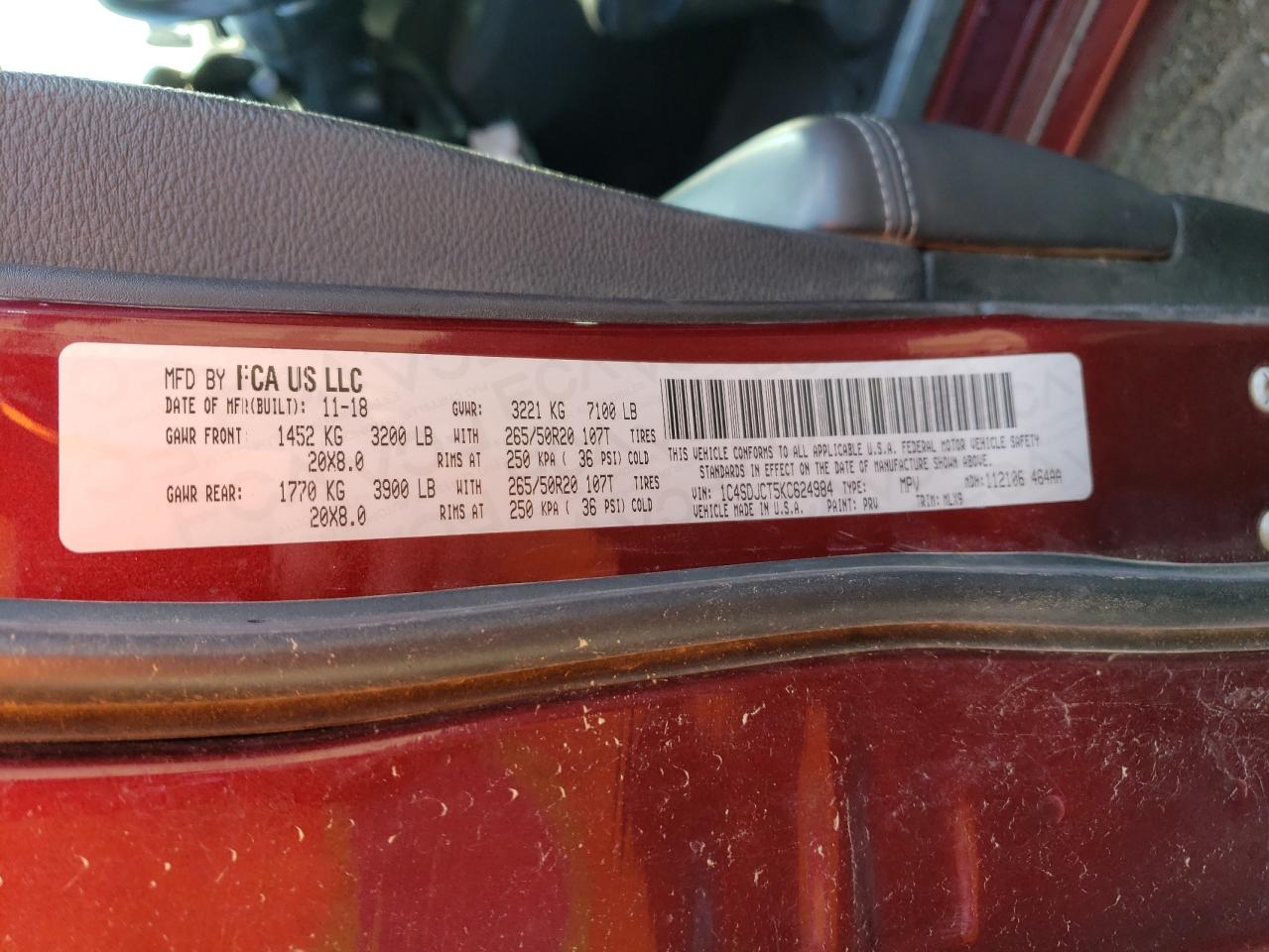 2019 Dodge Durango R/T vin: 1C4SDJCT5KC624984