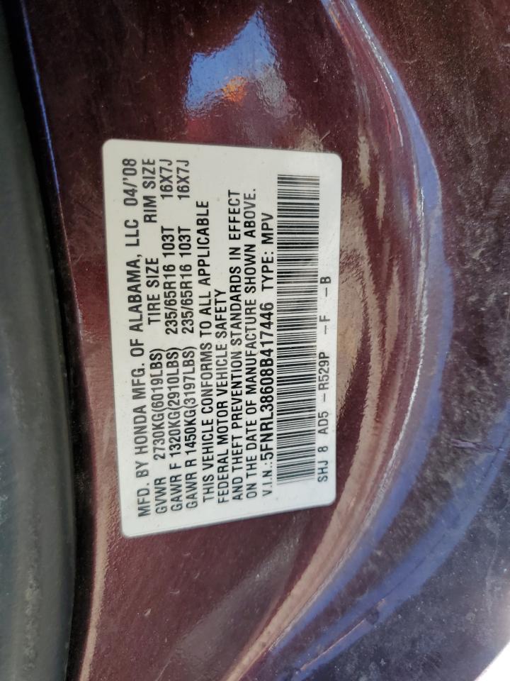 5FNRL38608B417446 2008 Honda Odyssey Exl