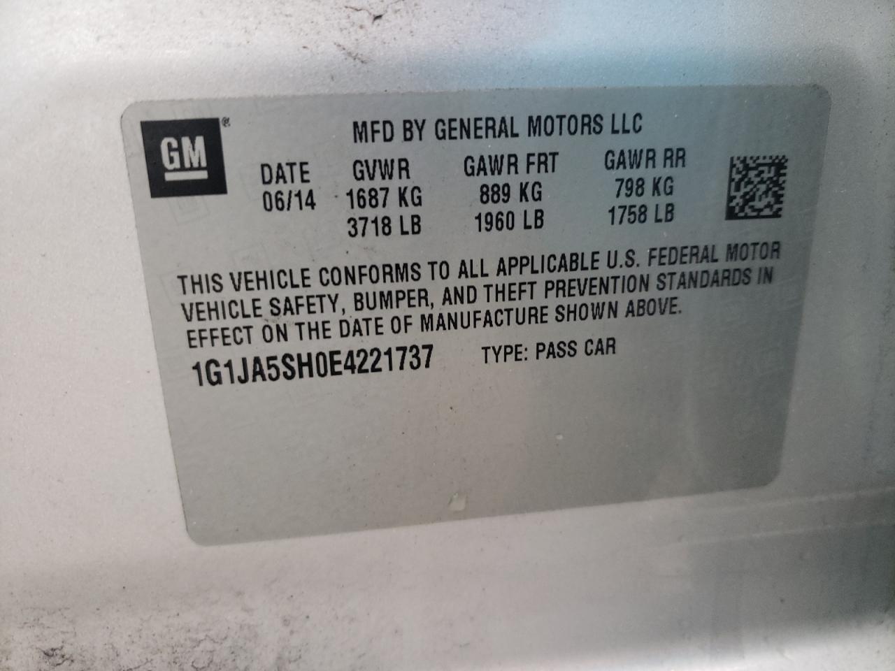 1G1JA5SH0E4221737 2014 Chevrolet Sonic Ls