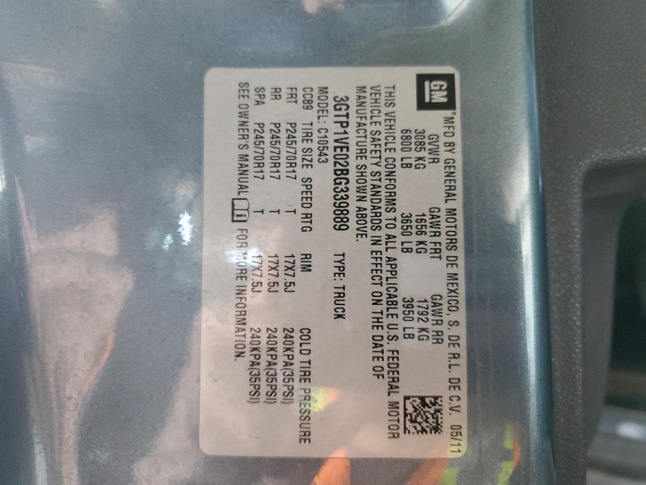 3GTP1VE02BG339889 2011 GMC Sierra C1500 Sle