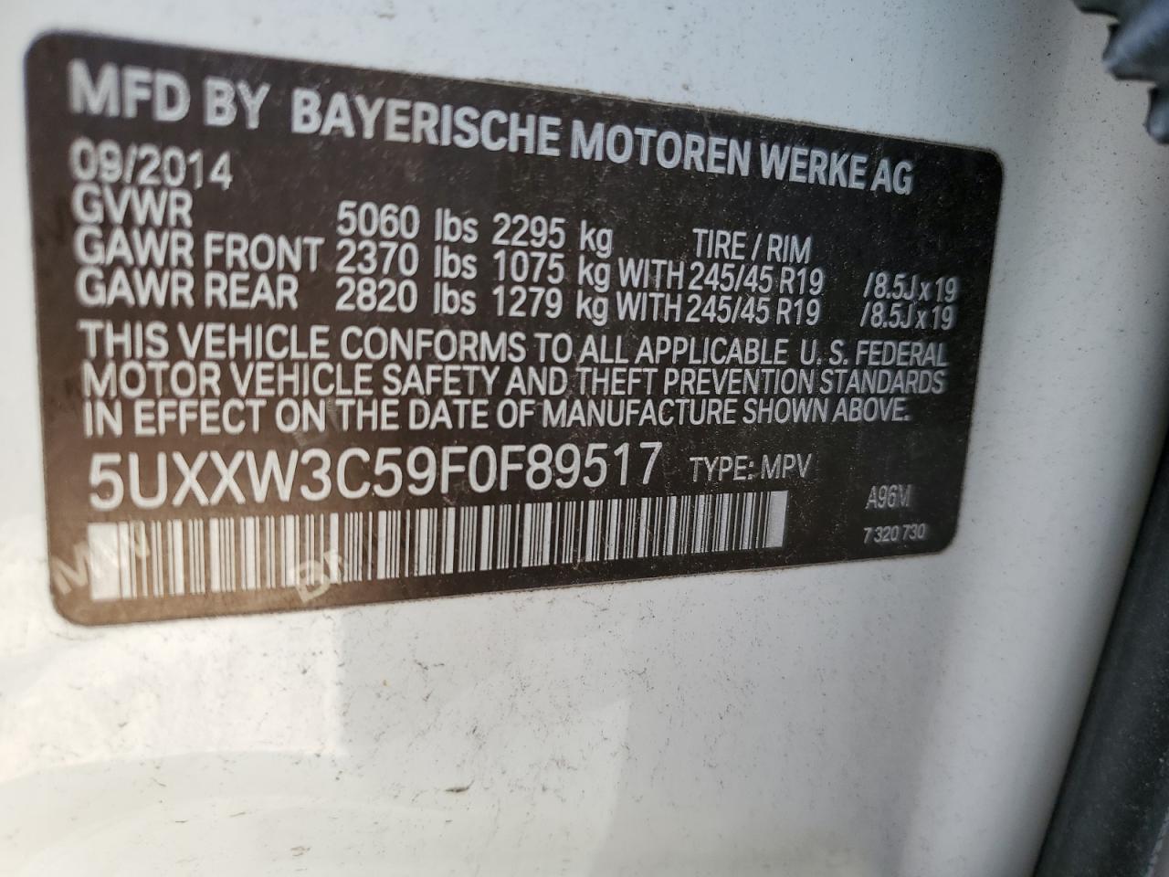 5UXXW3C59F0F89517 2015 BMW X4 xDrive28I