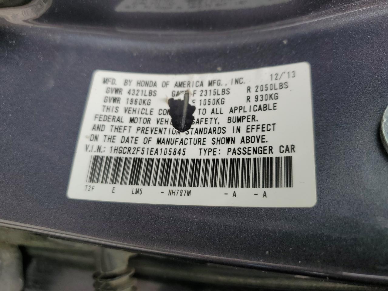 1HGCR2F51EA105845 2014 Honda Accord Sport