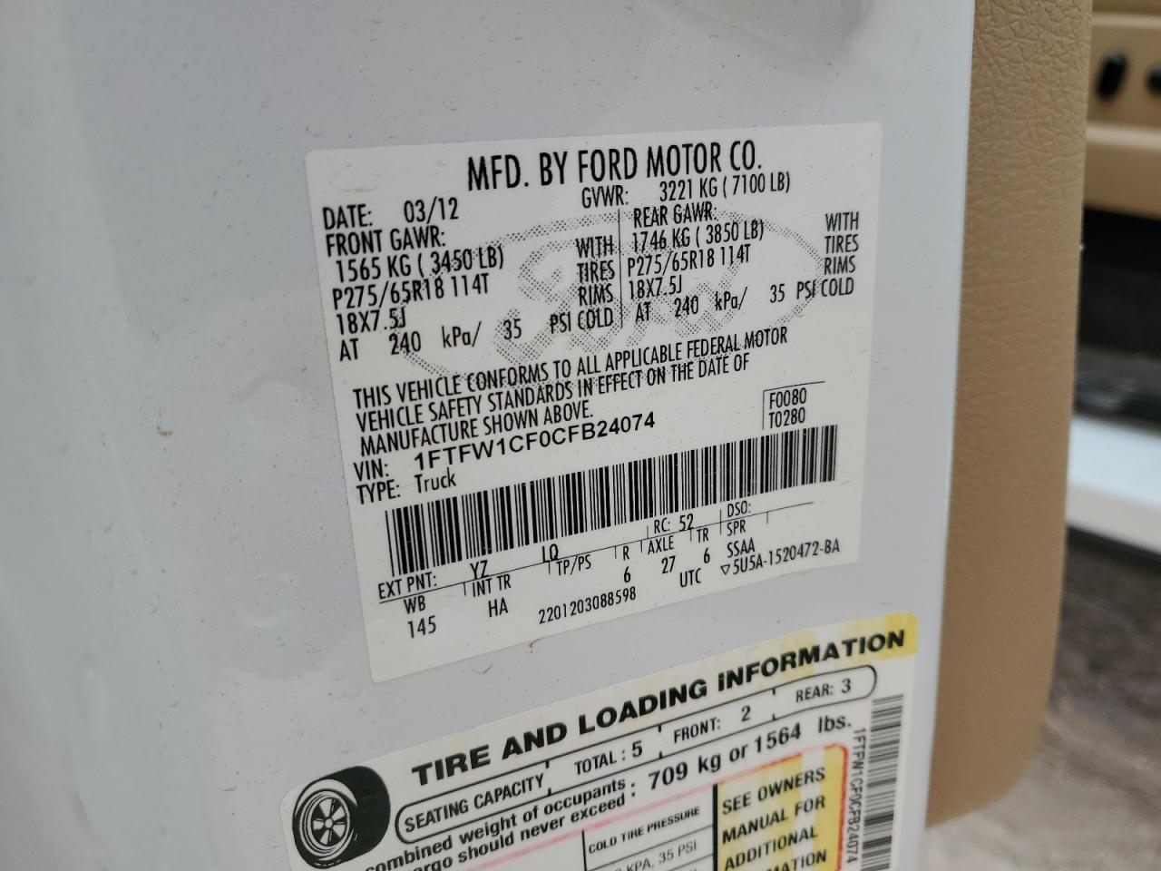 1FTFW1CF0CFB24074 2012 Ford F150 Supercrew