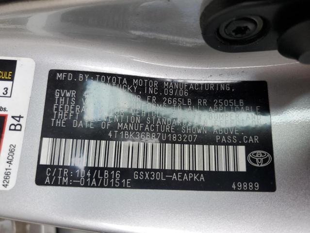 2007 Toyota Avalon Xl VIN: 4T1BK36B87U183207 Lot: 51200654