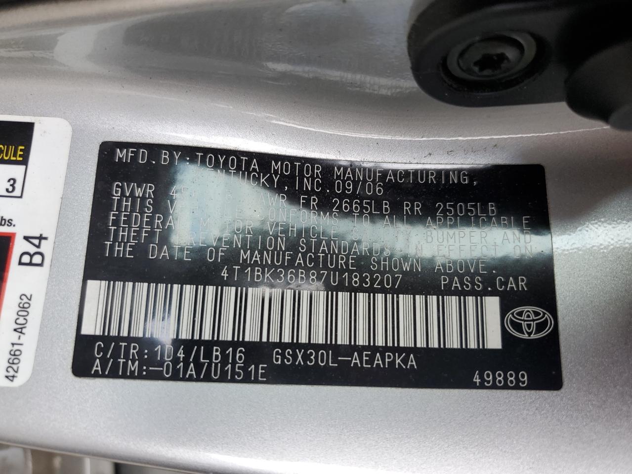 4T1BK36B87U183207 2007 Toyota Avalon Xl